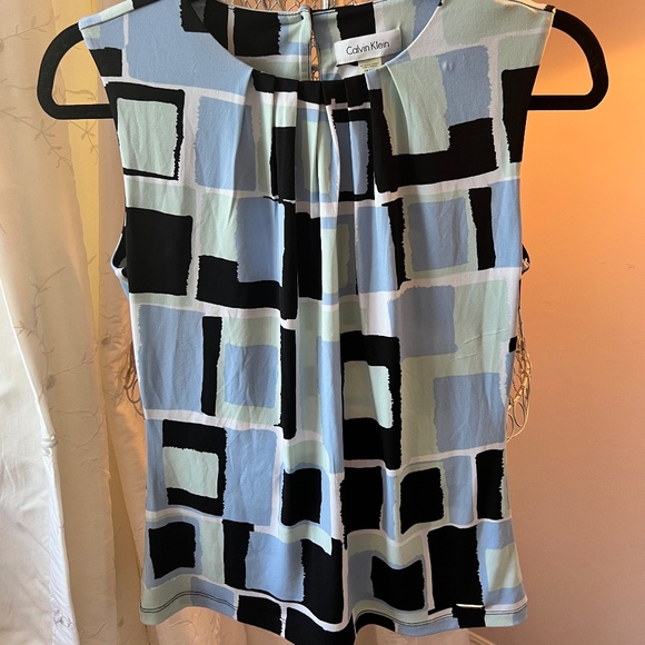 Calvin Klein Blue and Black Patterned Sleeveless Blouse - Picture 1 of 4